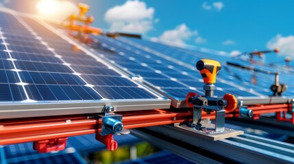 - A close-up of solar panel mounting hardware and installation tools, highlighting the technical aspects of setting up photovoltaic systems and their role in energy infrastructure