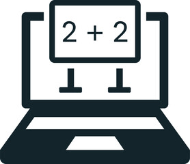 Online education icon showing laptop displaying a sum