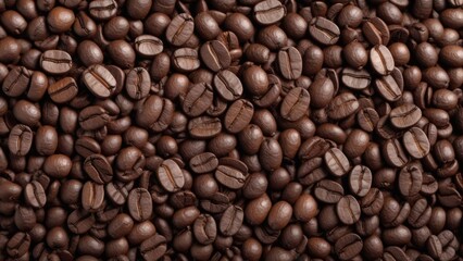 Naklejka premium top view of coffee beans with texture as background