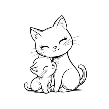 Katze und Junges transparent ausmalen Clipart
