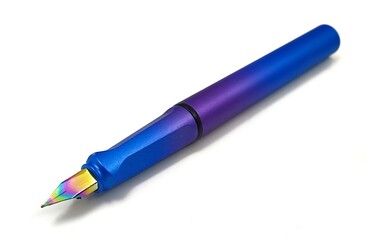 Photo of a sleek and modern fountain pen, showcasing its colorful design and contemporary aesthetic, isolated on white background.