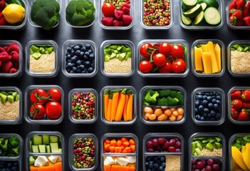 vibrant meal prep containers filled fresh ingredients organized neatly healthy eating, colorful, meals, organization, vegetables, fruits, grains, protein