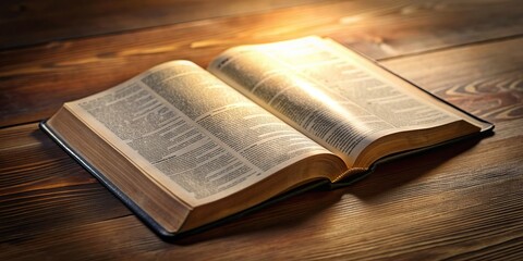 Obraz premium Page of Revelation in the Holy Bible open to the first chapter captured from a high angle perspective, scripture, faith, religious text, end of the world, word of God, Holy Bible