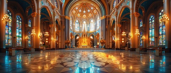 Obraz premium Majestic Cathedral with Intricate Architecture and Stained Glass Windows