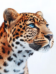 Obraz premium Leopard Close-Up Against White Background – Perfect Wildlife Photography for Nature, Safari, and Conservation