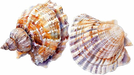 Obraz premium Two watercolor seashells with a sea theme