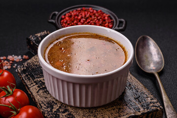 Delicious hot tomato soup with vegetables, vegan, vegetarian food