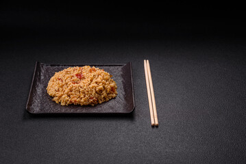 Delicious hot boiled wheat porridge couscous with vegetables