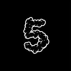 Number five with a wisp of smoke. Black and white hand drawn vector illustration