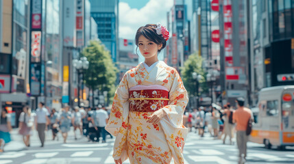 beautiful and cute japanese asian girl wearing kimono dress tokyo