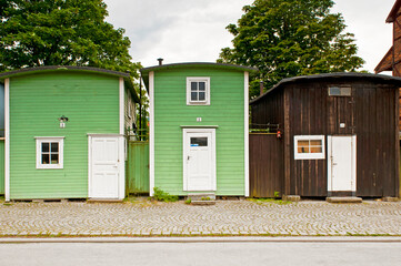 Old wooden colorful fisherman houses at Fish Market  in Malmo