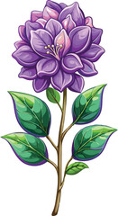Vibrant Lilac Branch with Lush Green Leaves Illustration - Illustration of a vibrant lilac branch with rich purple blossoms and lush green leaves, capturing the essence of spring and natural beauty.