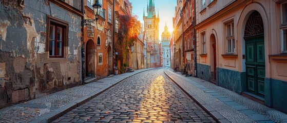 Fototapeta premium Discovering the Charm of an Old Town: Cobblestone Streets and Historical Buildings