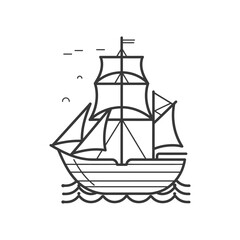 Line Art Illustration of a Sailing Ship with a Flag