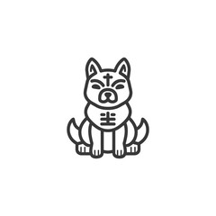 Line Art Illustration of a Sitting Dog with a Cross on Its Forehead