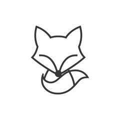 Fototapeta premium Line Art Illustration of a Sitting Fox with a Curled Tail