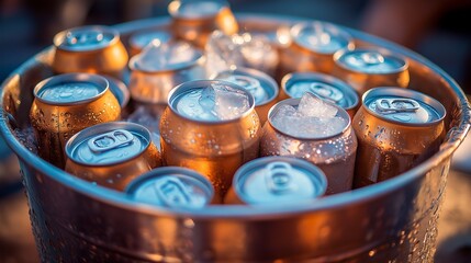 aluminum can with beer on ice