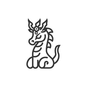 recommend clip art: Line Art Illustration of a Sitting Dragon with Three Eyes