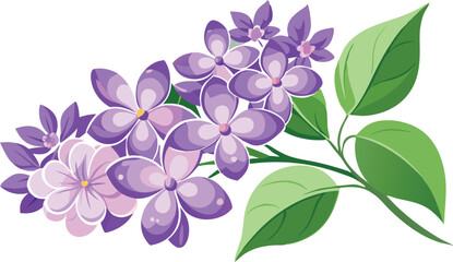 Vibrant Lilac Branch with Lush Green Leaves Illustration - Illustration of a vibrant lilac branch with rich purple blossoms and lush green leaves, capturing the essence of spring and natural beauty.