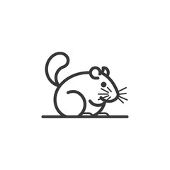 Obraz premium Line Art Illustration of a Sitting Mouse with a Long Tail