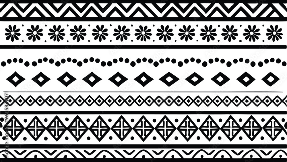 Wall mural hand drawn border Ethnic for fabric patterns vector illustration