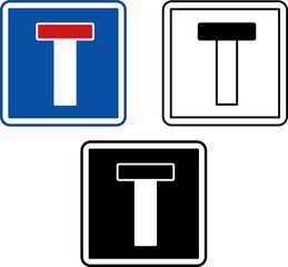 Signs Dead End Road. Blue Square Road Signs. Black and White Vector Icons