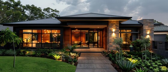 Obraz premium Contemporary Suburban Home with Spacious Front Yard for Family Living