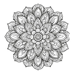 Intricate Floral Mandala Design - Black and White Outline
