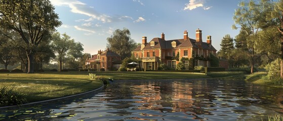 Obraz premium Tranquil Retreat: Picturesque Countryside Manor House Surrounded by Nature's Beauty