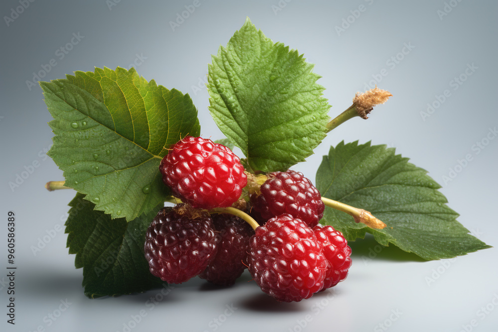 Wall mural Mulberries on background. Juicy black and red berries, fresh and sweet.