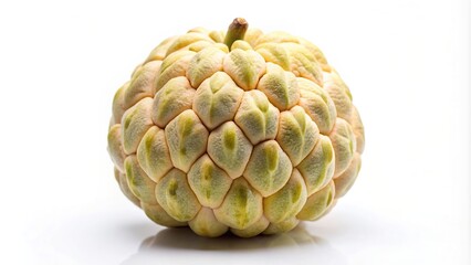 Fototapeta premium A close up photograph of a fresh custard apple with its distinctive textured skin and creamy white flesh isolated on a white background, healthy, dessert, exotic,fresh, sweet, vibrant