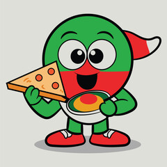 Vector Bangladesh flag badge cartoon eating pizza illustration

