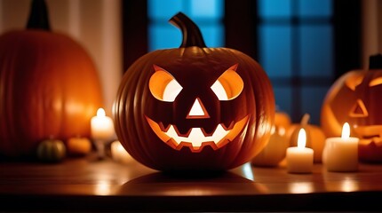Fototapeta premium halloween card featuring pumpkin