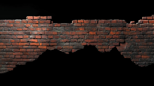 a broken wall on a black background