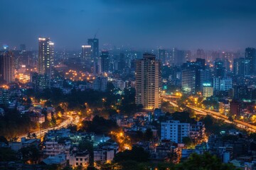 Obraz premium Bangalore City Skyline in India - Modern Architecture of Silicon Valley at Night