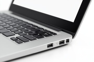 a highly detailed shot of a modern laptop on a sleek metal surface, with a few tabs open on the screen