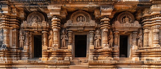 Fototapeta premium Majestic Ancient Temple: Intricate Carvings in Stunning
