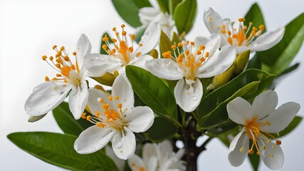 Obraz premium Macro Close-Up of Neroli Blossom: White Citrus Tree Flowers Bunch Isolated on White Background
