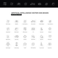 Artificial Intelligence and Machine Learning Vector ICon Set, AI, Machine Learning, Technology, Automation, Robotics, Algorithms, Neural Networks, Data Science