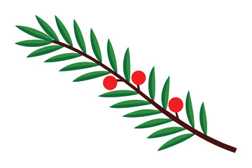 Christmas evergreen branch berries vector line art, clipart illustration with isolated on white background
