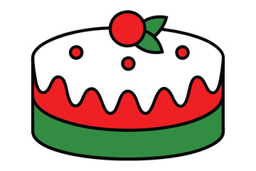 Christmas cake vector line art, clipart illustration with isolated on white background