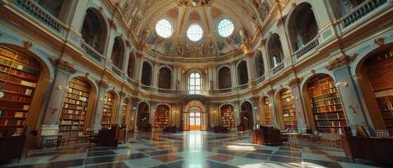 Obraz premium Majestic Historical Library with Intricate Architecture in Stunning