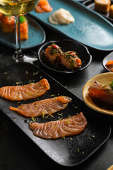 Sushi on Black Stone Table