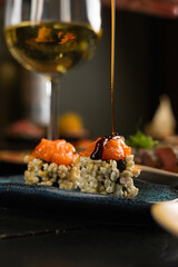 Sushi on Black Stone Table