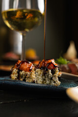 Sushi on Black Stone Table