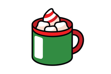 Christmas cocoa with marshmallows vector line art, clipart illustration with isolated on white background