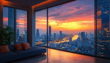 Modern Apartment with Stunning Sunset Cityscape View