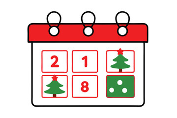 Christmas countdown calendar vector line art, clipart illustration with isolated on white background