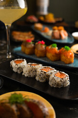 Sushi on Black Stone Table