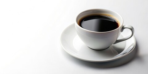 Obraz premium drink, simplicity, minimalistic, breakfast, energy, white cup, Black coffee in a white cup placed on a isolated white background creating a visually striking asymmetrical composition